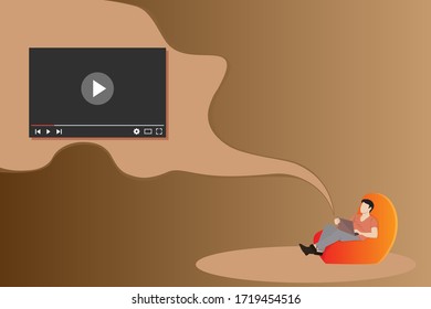 Vector illustration of man watching online video. Suitable for advertisement.