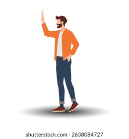 vector illustration of man waving hand,greeting friend,happiness,on white background.