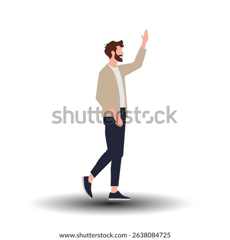 vector illustration of man waving hand,greeting friend,happiness,on white background.