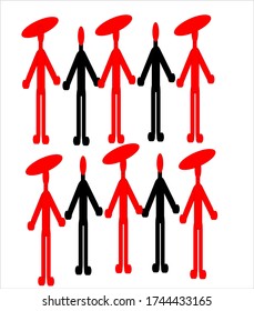 Vector illustration of a man wearing a black shirt where one of them is wearing a red shirt and wearing a red hat