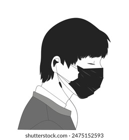 Vector illustration of a man wearing a black mask and headset