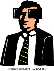 Vector Illustration Of A Man Wearing Blinders