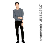 Vector illustration of a man wearing a dark gray sweater and black pants. Discreet and comfortable style for every day.