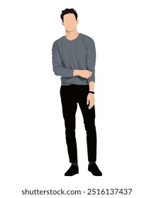 Vector illustration of a man wearing a dark gray sweater and black pants. Discreet and comfortable style for every day.