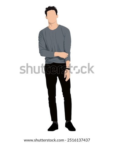 Vector illustration of a man wearing a dark gray sweater and black pants. Discreet and comfortable style for every day.