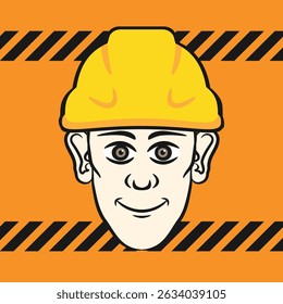 vector illustration of a man wearing a hard hat on a orange construction background
