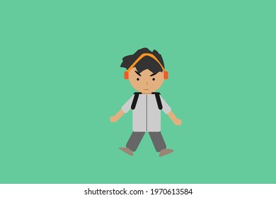 Vector illustration of a man wearing headphones and carrying a bag