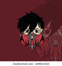 vector illustration of man wearing a mecha mask