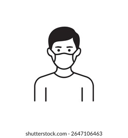 Vector illustration of a man wearing a medical face mask. Ideal for healthcare, safety, hygiene, pandemic awareness, and protective design elements.