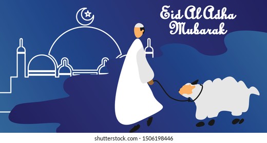 vector illustration of a man wearing a robe and guiding a sheep