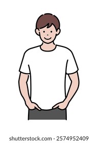 Vector illustration of a man wearing a short-sleeved T-shirt ( front | white )