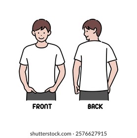 Vector illustration of a man wearing a short-sleeved T-shirt ( white )