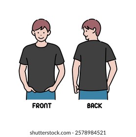 Vector illustration of a man wearing a short-sleeved T-shirt ( black )