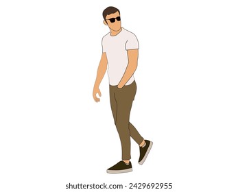 Vector illustration of a man wearing sunglasses with a flat face white T-shirt. Men's fashion themed illustration vector concept.