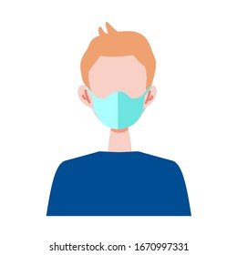 Imagen vectorial de un hombre con una máscara quirúrgica. Ilustración del tema del coronavirus, la gripe y el frío.