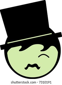 Vector illustration of a man wearing a top hat on an isolated white background.