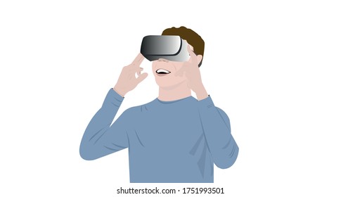 vector illustration of man wearing virtual reality glasses