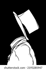 Vector Illustration of Man in White Suit with Hat and No Face Isolated on Dark Background.