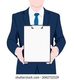 Vector illustration of a man with a whiteboard in his hands. Flat illustration with empty field for your text for websites, banners, posters. 