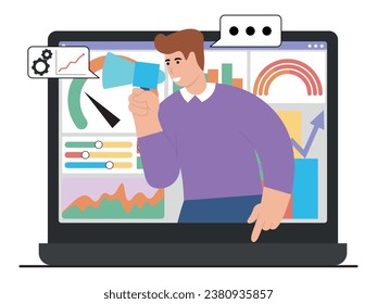 ilustración vectorial con un hombre que hace ideas de negocios digitales