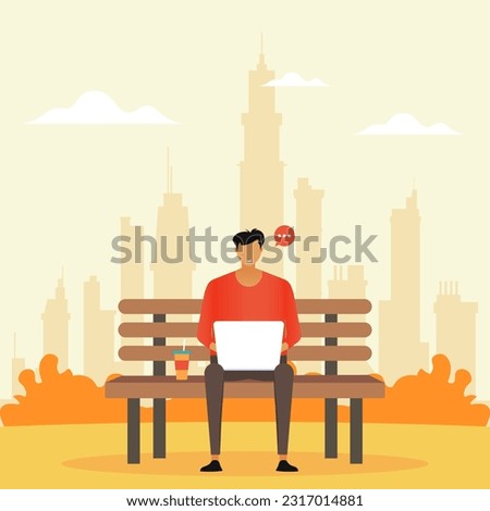 Vector illustration of a man who is doing office works in the park for business purpose