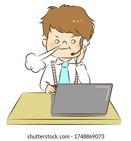 Vector illustration of a man who is frustrated at a call center