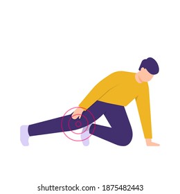 vector illustration of a man who has injured his knee or leg joints. crawling in pain. people hold their feet because they have fractures or sprains. flat style. design elements.