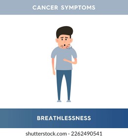 Vector illustration of a man who has breathing problems. It is difficult for a person to breathe due to lack of oxygen. Cancer symptoms. Illustration for medical articles, posters, stands