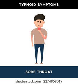 Vector illustration of a man who has a sore throat. A person suffering from typhoid fever experiences pain and discomfort in the throat. Infectious diseases. typhoid symptoms. 