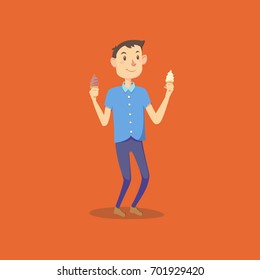 Vector illustration of a man who have ice cream cone.
