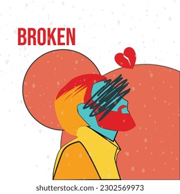 vector illustration of a man who is sad because of the loss of someone he loves while feeling broken with pop art style