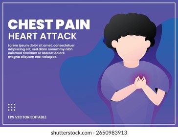 Vector illustration of a man, who's holding his hands to his chest. Chest pain, heart attack.