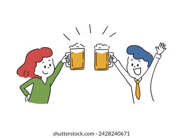 Vector illustration of a man and a woman 　beer