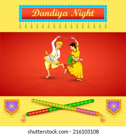 vector illustration of man and woman dancing on Dandiya night