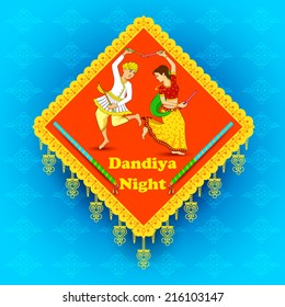 vector illustration of man and woman dancing on Dandiya night