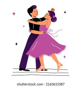 Vector illustration of a man and a woman dancing in pair, ballroom dance, waltz, prom concept