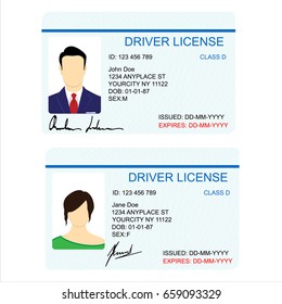 Vector illustration man and woman driver license card template