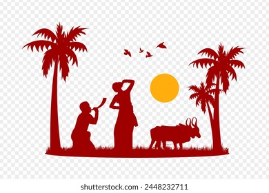 Ilustración vectorial de hombre y mujer en un campo que celebra Bihu