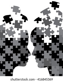 vector illustration of man and woman head silhouettes  puzzles