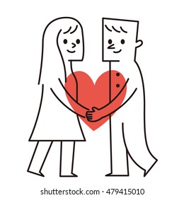 Vector illustration - man and woman are holding red heart