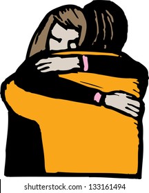 Vector illustration of man and woman hugging each other