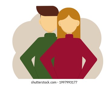 Vector illustration of a man and a woman in knitted sweaters