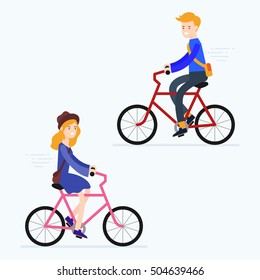 Vector illustration of man and woman riding bicycle