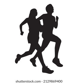 Vector Illustration Of Man And Woman Running Together