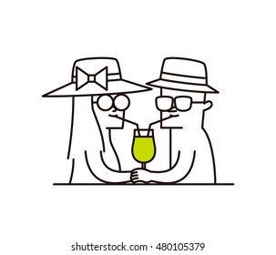 Vector illustration - Man and woman are sharing a drink