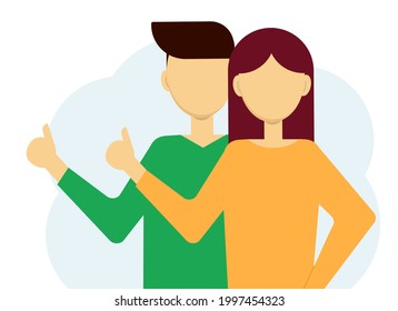 Vector illustration of man and woman showing thumbs up