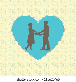 vector illustration man and woman silhouette holding hands greeting card