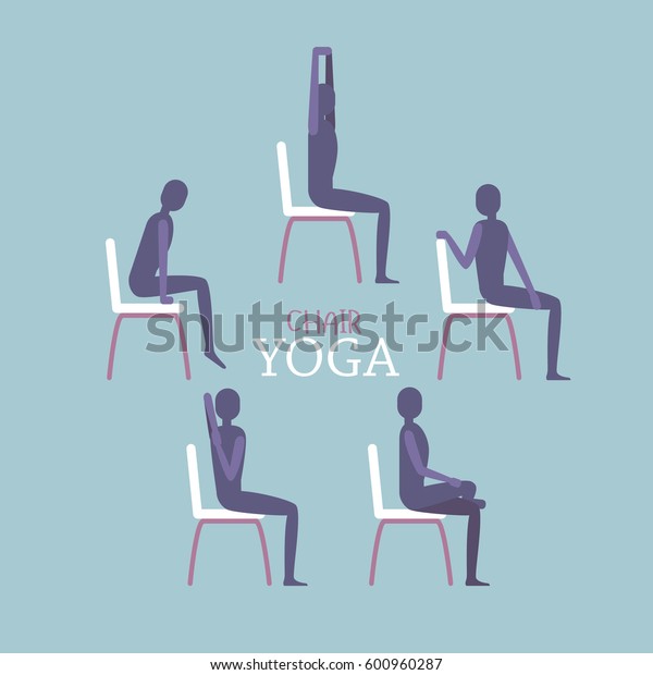 ヨガのポーズで椅子に座っている男性または女性のベクターイラスト スケマティックイメージのリラックスとストレッチなめらかなパレットに平らなベクターイラスト のベクター画像素材 ロイヤリティフリー