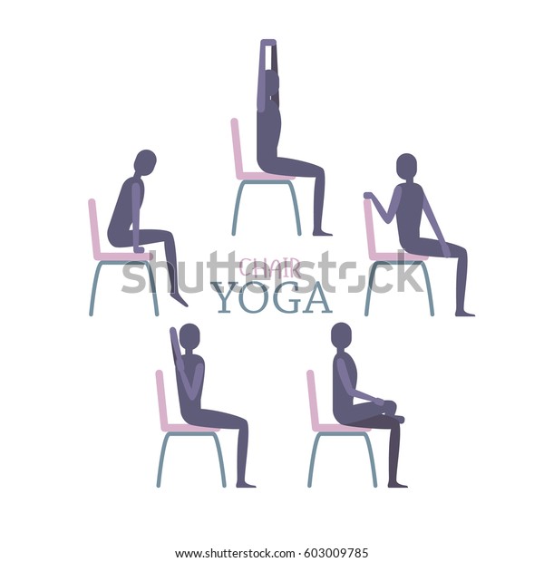 ヨガのポーズで椅子に座っている男性または女性のベクターイラスト スケマティックイメージのリラックスとストレッチなめらかなパレットに平らなベクターイラスト のベクター画像素材 ロイヤリティフリー