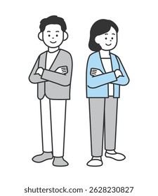 Ilustração vetorial de um homem e uma mulher de pé com os braços cruzados